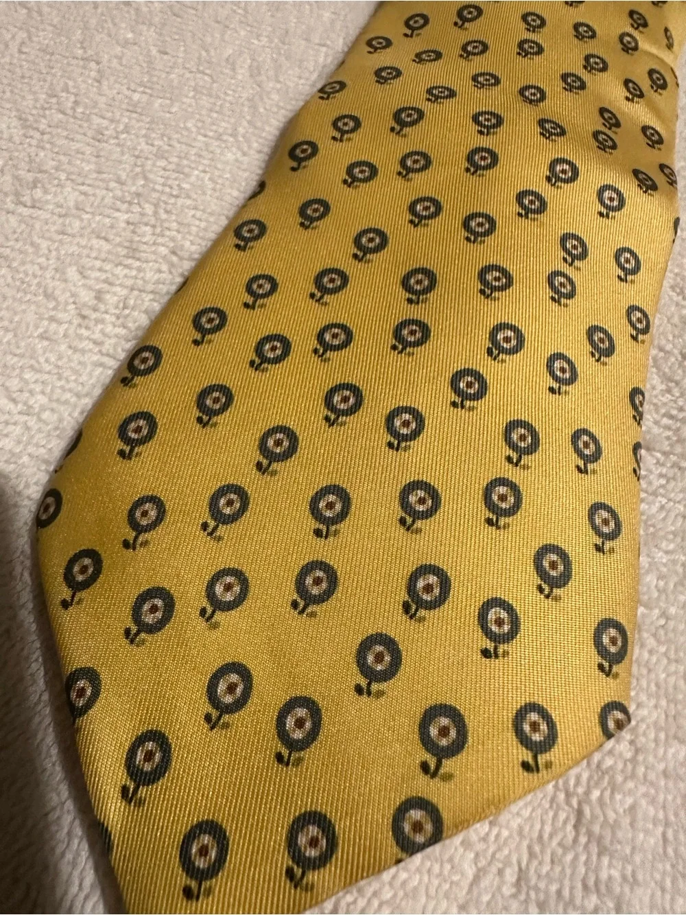 Hermès Paris 100% Silk Yellow Blue Necktie 60” Vintage Made in France